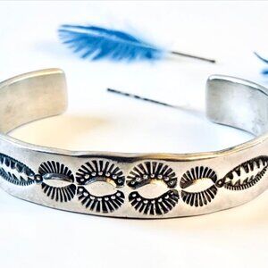 Sterling Silver Vintage Cuff Bracelet Navajo Silversmith Signed CM
